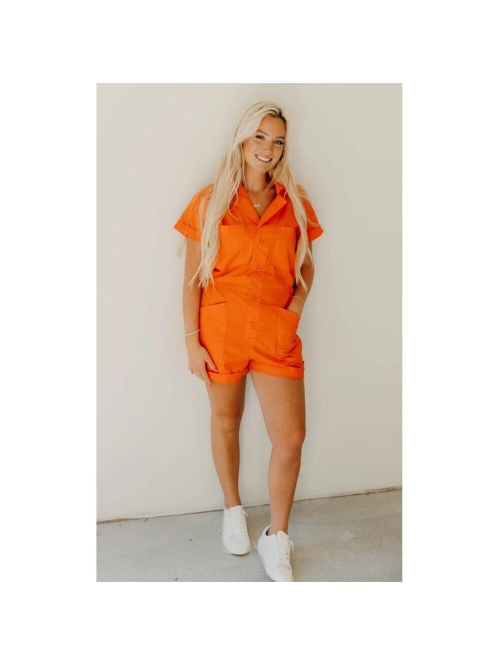 Anthropologie PISTOLA size Large Parker Shorts Romper in Blood Orange - Picture 4 of 11